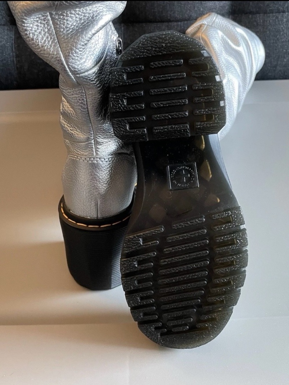 Dr Martens Kasey Metallic Leather Knee High Ruffled Boots Womens NEW - Picture 4 of 4